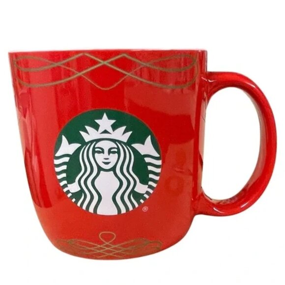 STARBUCKS 2020 ceramic holiday SOUPER mug red gold trim soup cocoa coffee 18 oz - Picture 2 of 12